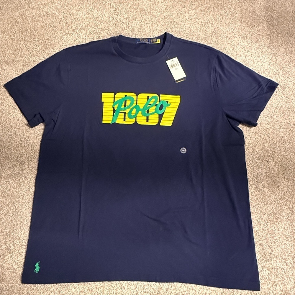 Ralph Lauren Blue Tee with Yellow and Green Logo